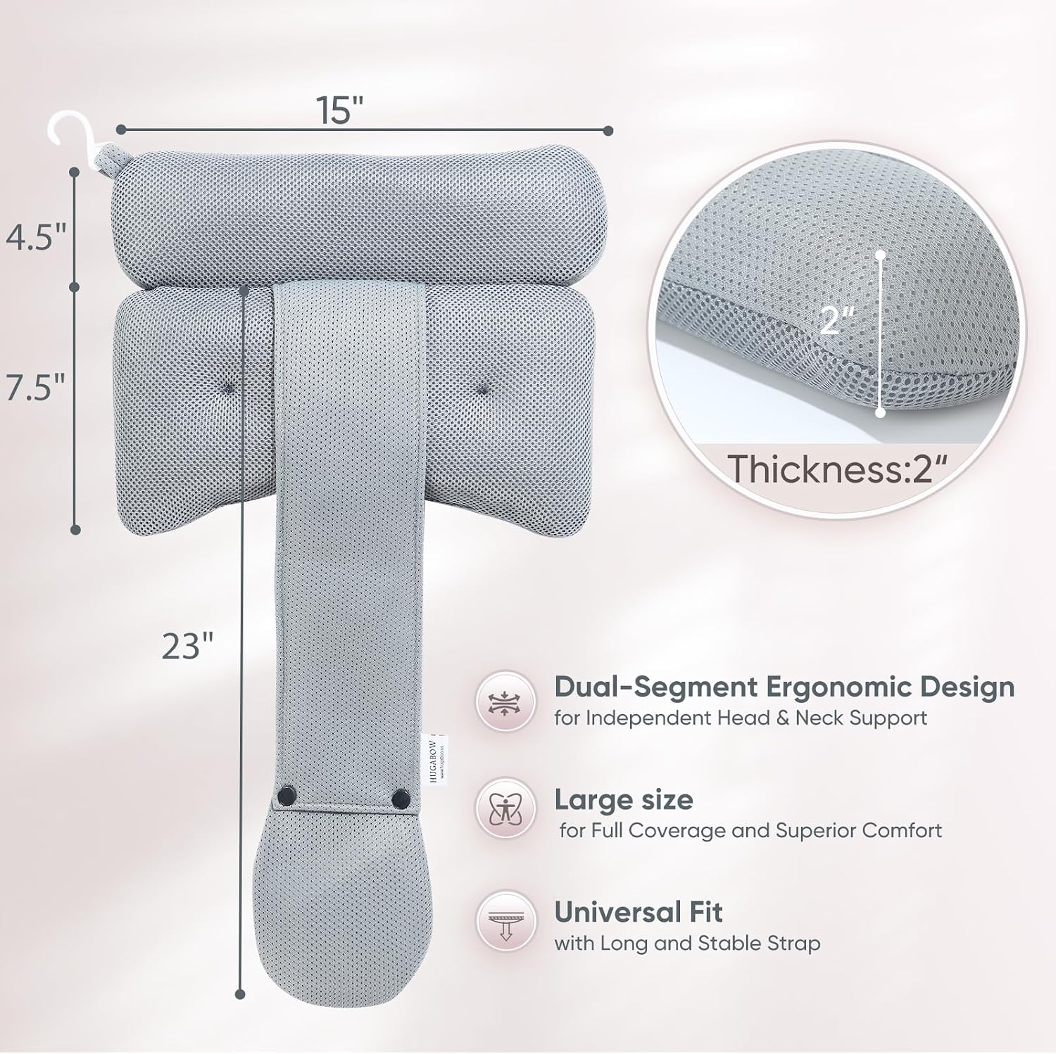 2-Pack Grey Dual-Section Hot Tub & Spa Headrest Pillows