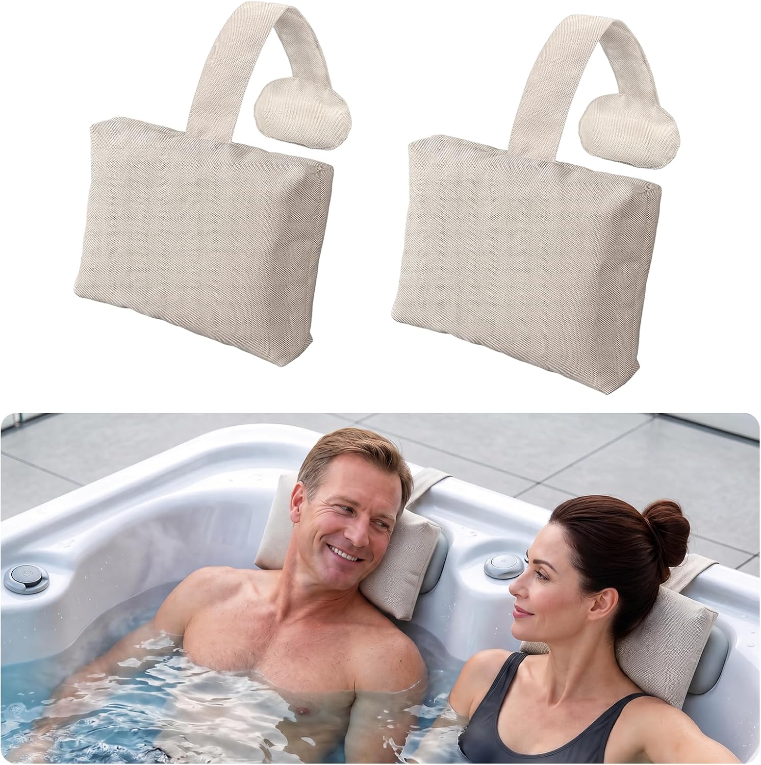 2-Pack Soft Inflatable Hot Tub Pillows with Weighted Straps