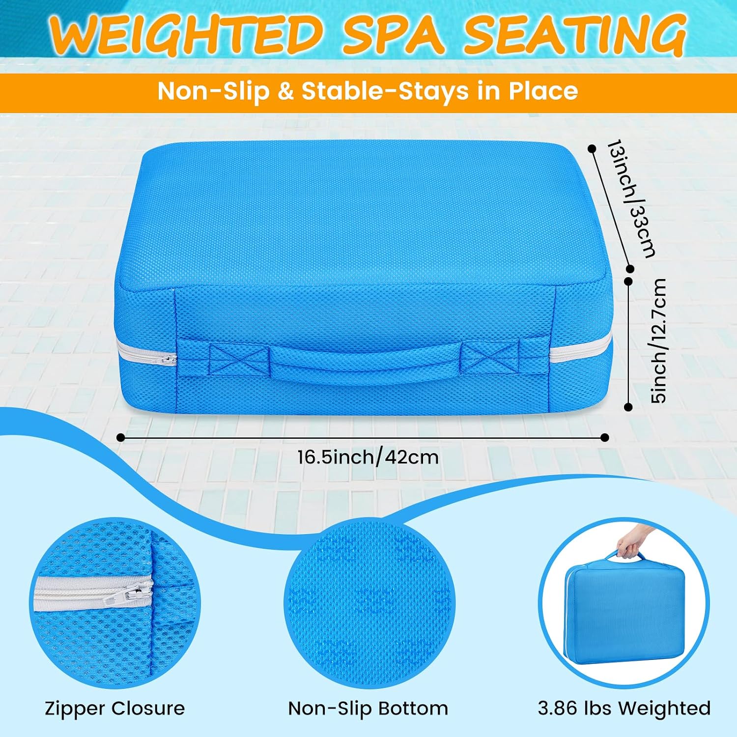 Weighted Hot Tub Booster Seat for Adults, 5-Inch Lift, Navy Blue