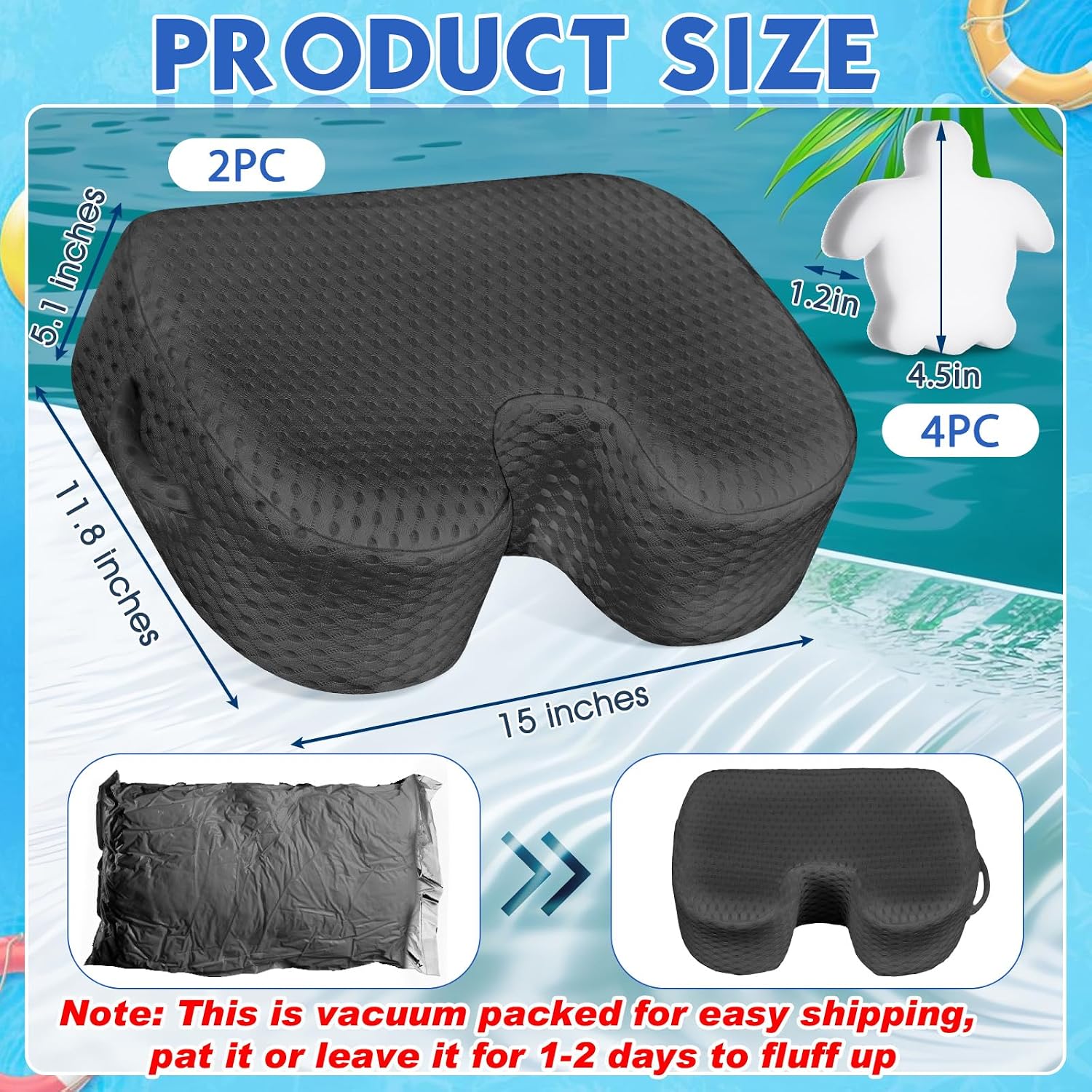 6-Pack Hot Tub Booster Seats for Adults with Suction Cups, Grey